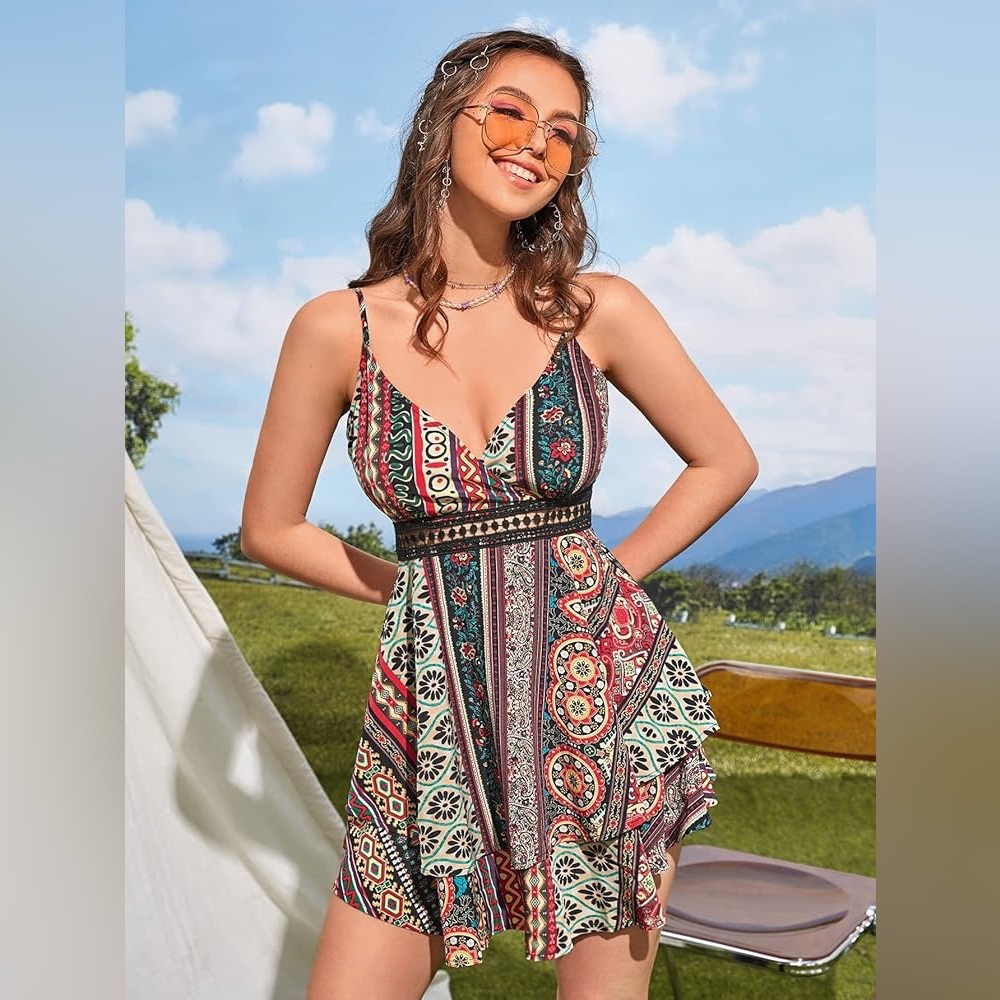 Amazing Festival summer dress with lace crochet peekaboo colorful scarf, Boho
